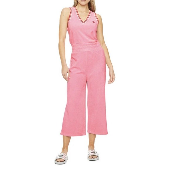 NEW Juicy Couture Light Pink Terry Capri Jumpsuit Stretch Waist Straight Leg M - Picture 1 of 10